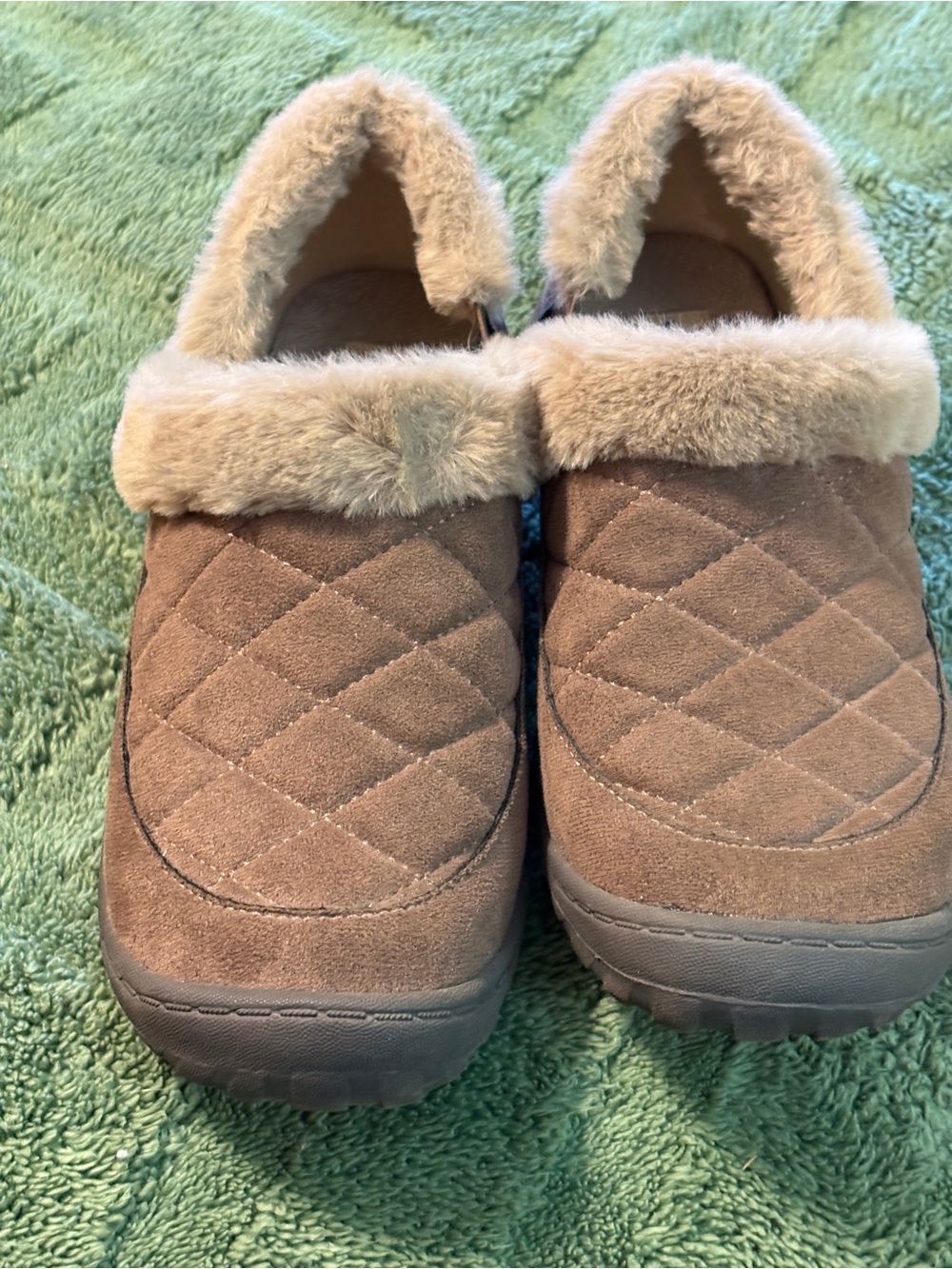 Jambu Quilted Faux Fur Cuff Slip-On Slippers - Taupe